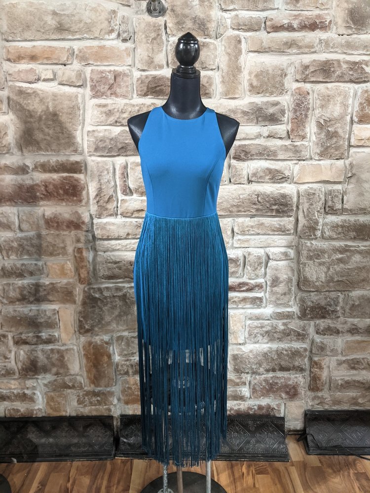 Aidan Mattox Turquoise Fringe Skirt Dress, Size 6