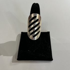 Silver Oval Plate w/ Cut Outs Ring, Size 9