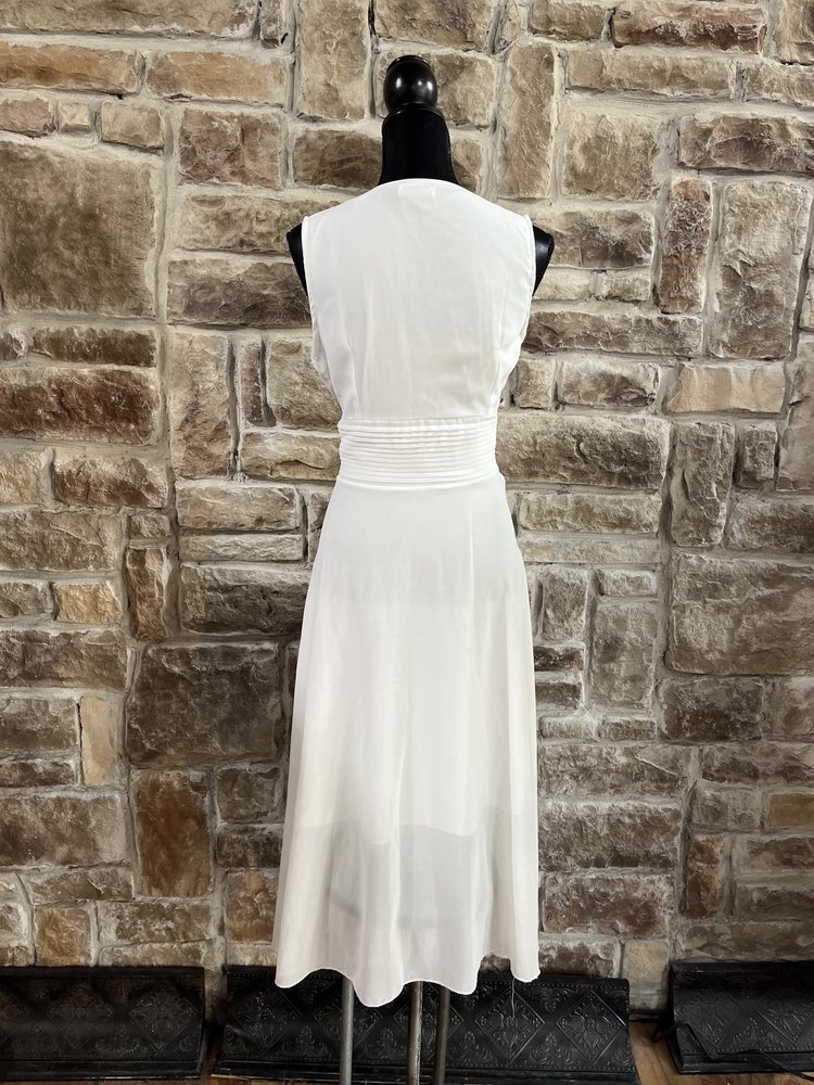 New Light White Flowy Banded Waist Dress, Size M
