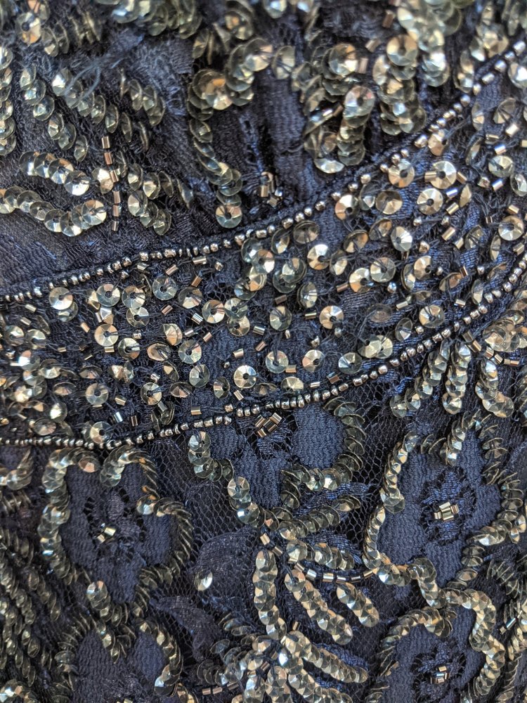 Pisarro Nights Navy Beaded Dress with Drop Waist, Size 10