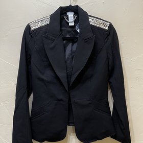 Caché Black Blazer with Studded Shoulders, Size 0