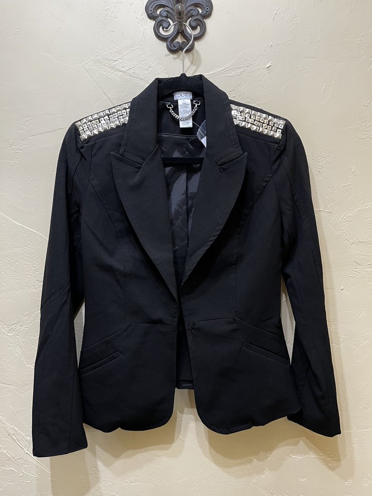 Caché Black Blazer with Studded Shoulders, Size 0
