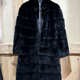 Black Lapin Rabbit Convertible Coat