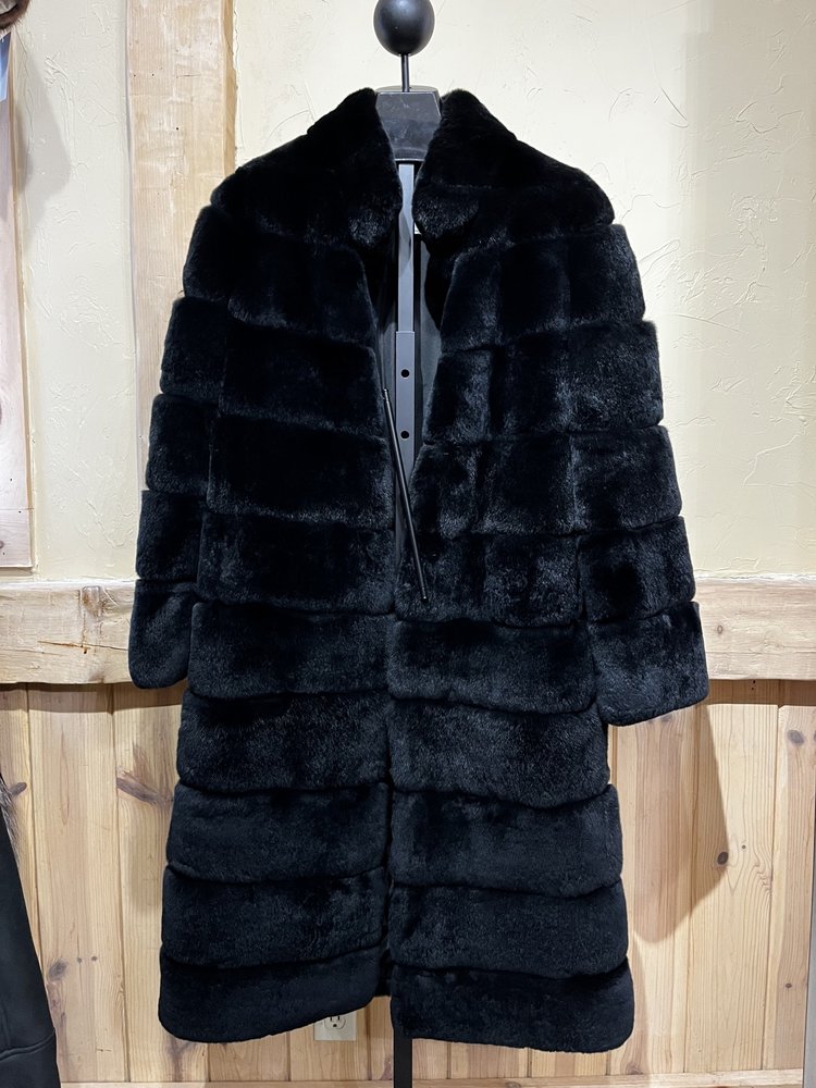 Black Rex Rabbit Convertible Coat