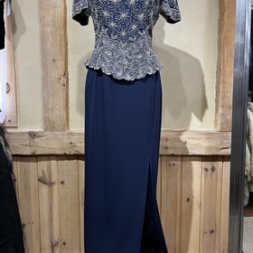Papell Boutique Navy Beaded Top and Skirt, Size 8