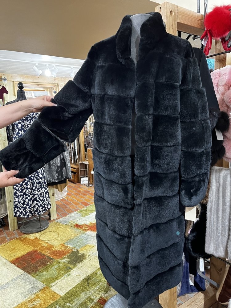 Black Lapin Rabbit Convertible Coat