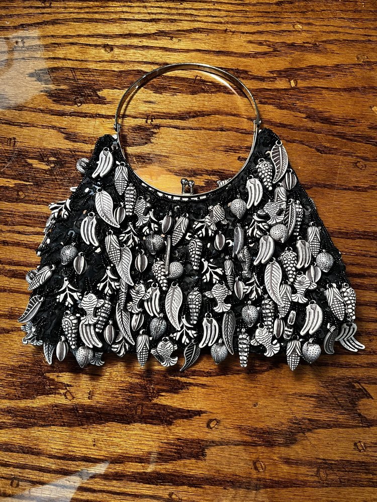 Black Vintage Novelty Handbag with Beaded Fringe