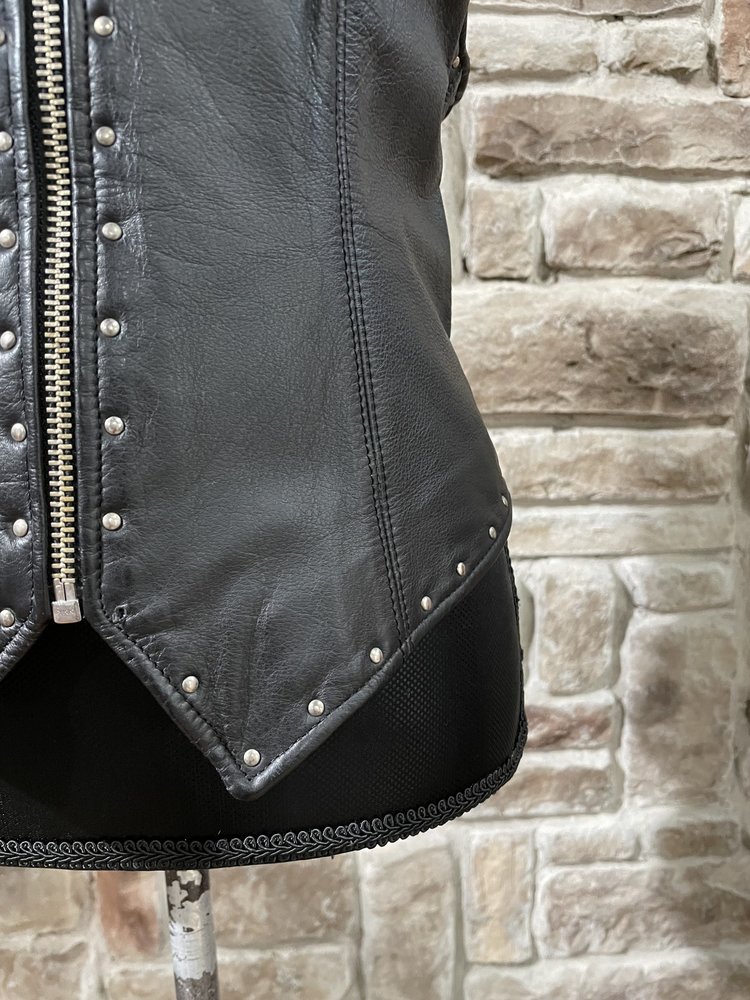 Harley-Davidson Black Leather Studded Zip Up Vest, Size XL