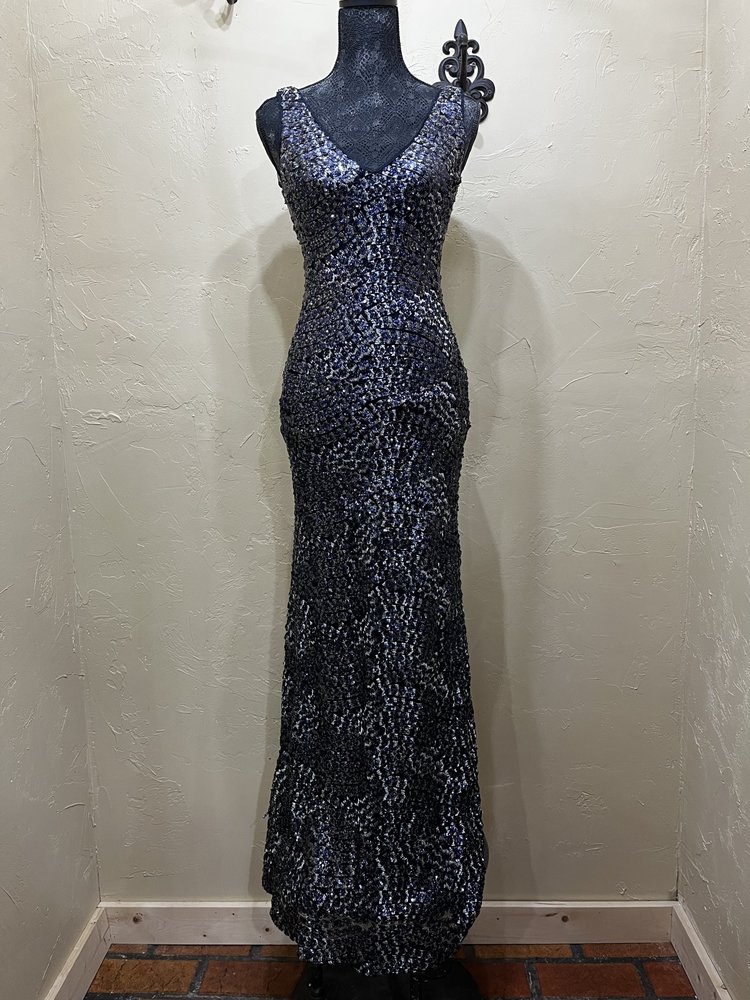 Laundry Blue and Silver Sequin Sleeveless Gown, Size 0