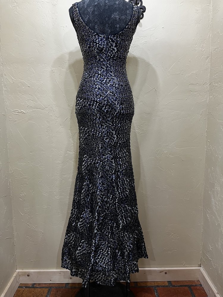 Laundry Blue and Silver Sequin Sleeveless Gown, Size 0