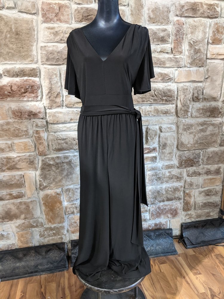 Eliza J Black V-Neck Belted Jumpsuit, Size 18W
