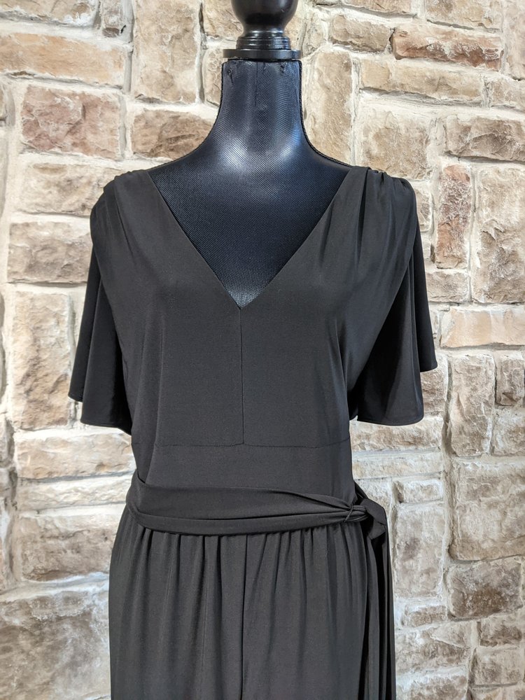 Eliza J Black V-Neck Belted Jumpsuit, Size 18W