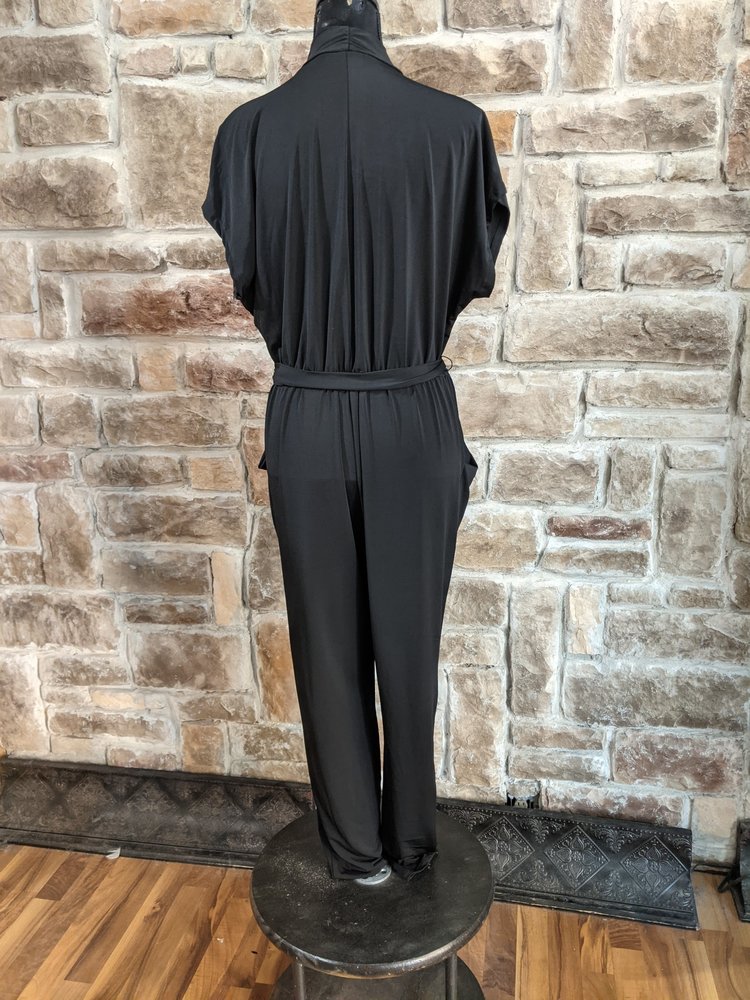 Eliza J Black V-Neck Belted Jumpsuit, Size 18W