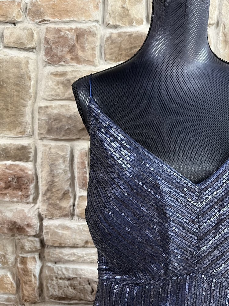 Weddington Way Navy Sequin V-Neck w/ Cowl Back Gown, Size 26