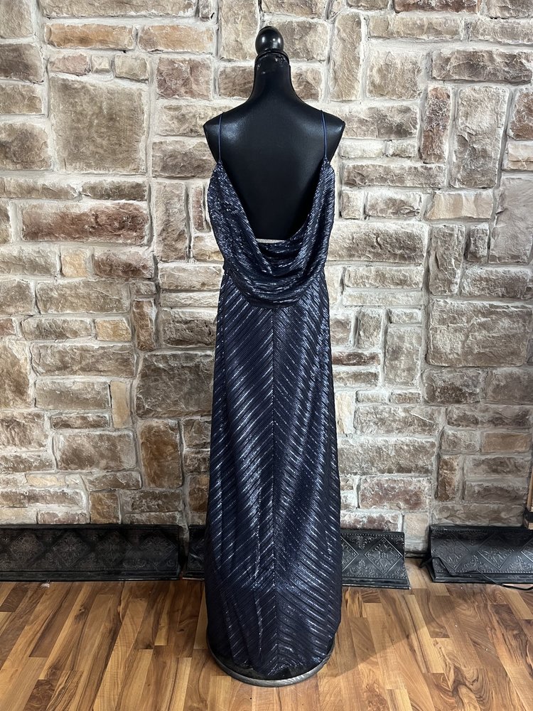 Weddington Way Navy Sequin V-Neck w/ Cowl Back Gown, Size 26