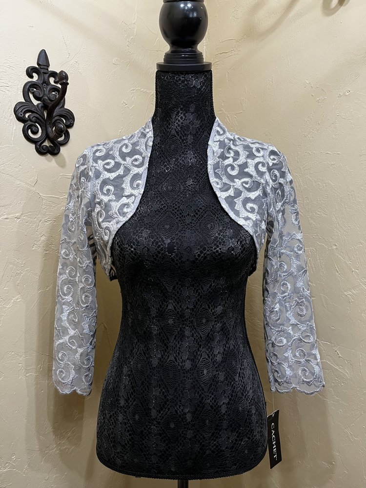 Cachet Silver Bolero Jacket with Soutache, Size 4