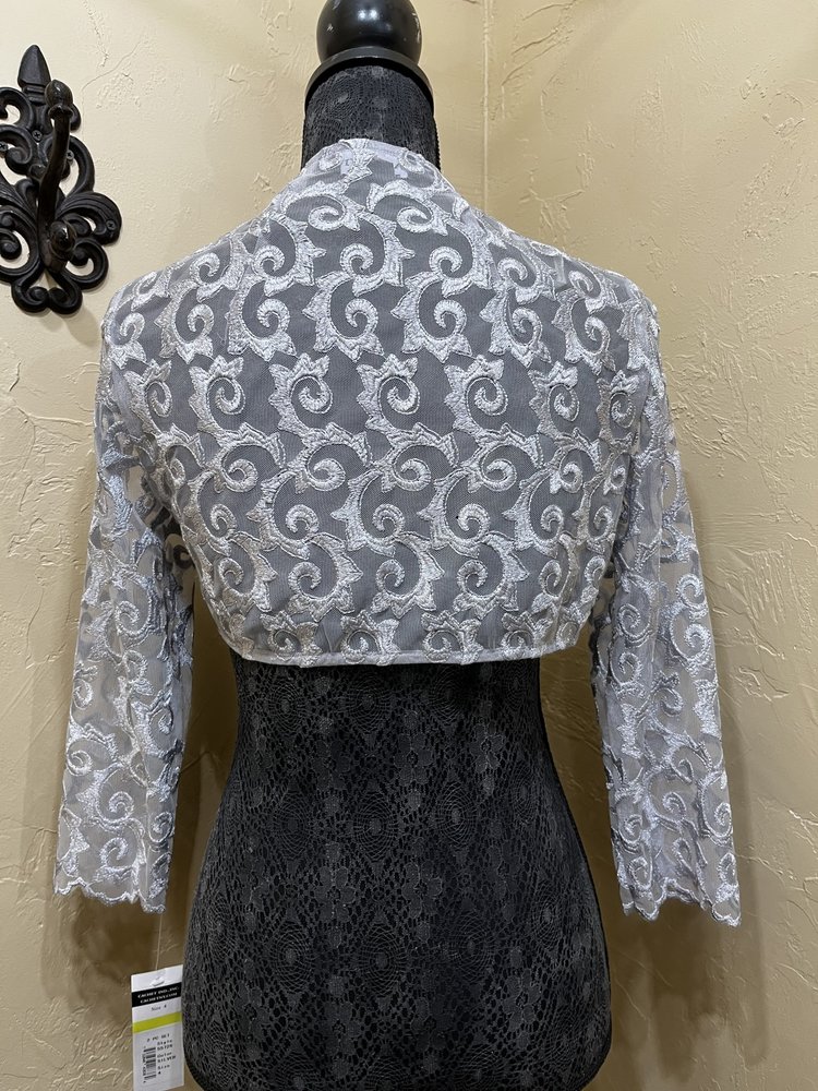 Cachet Silver Bolero Jacket with Soutache, Size 4