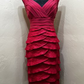 Adrianna Papell Strawberry Pink Shutter Pleats Dress, Size 10