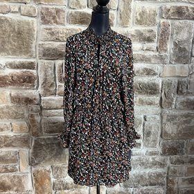 Rachel Roy Black Floral Long Sleeve High Neck w/ Cut Out, Size 2XL