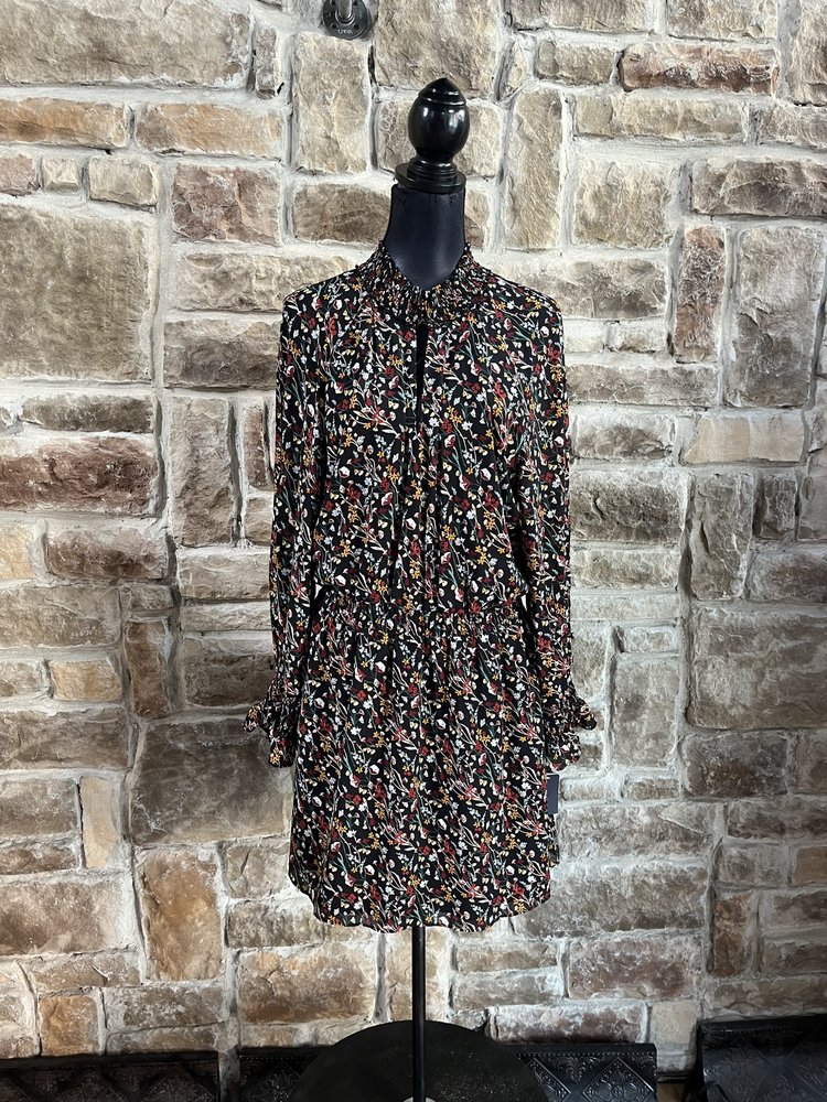 Rachel Roy Black Floral Long Sleeve High Neck w/ Cut Out, Size 2XL