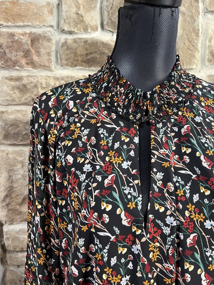 Rachel Roy Black Floral Long Sleeve High Neck w/ Cut Out, Size 2XL