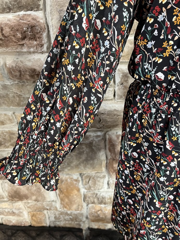 Rachel Roy Black Floral Long Sleeve High Neck w/ Cut Out, Size 2XL