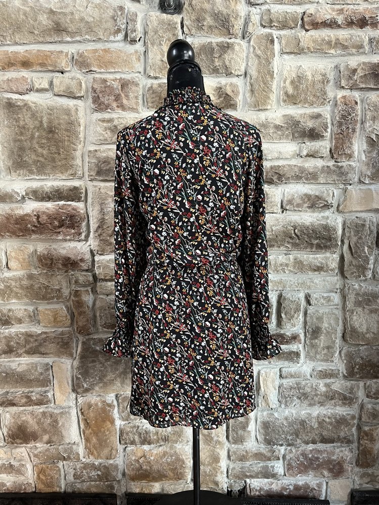 Rachel Roy Black Floral Long Sleeve High Neck w/ Cut Out, Size 2XL