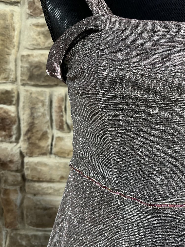 Poppies and Roses Purple and Silver Shimmer Dress w/ Pink Diamond Waistband, Size S