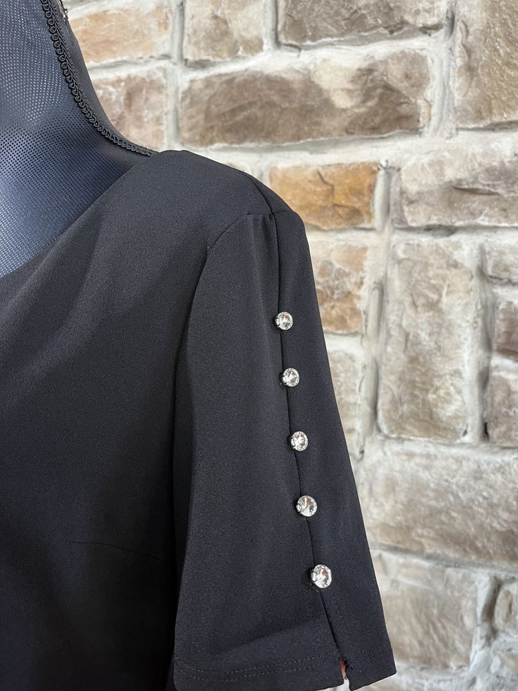 SLNY Black Short Sleeve w/ Diamonds Dress, Size 14