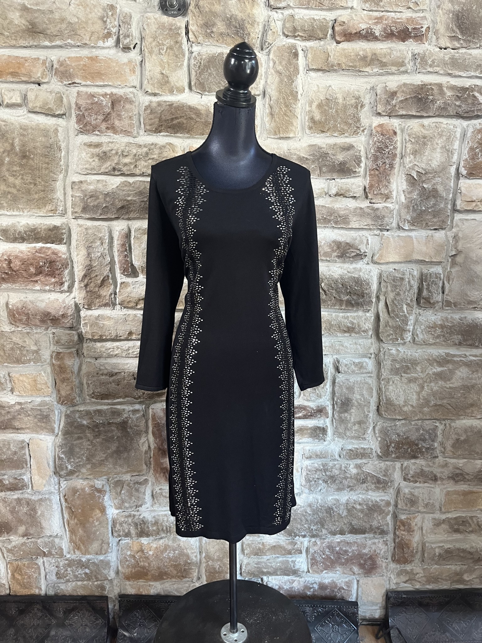 Black Vertical Embellished Sweater Dress, Size XL - Elements Unleashed