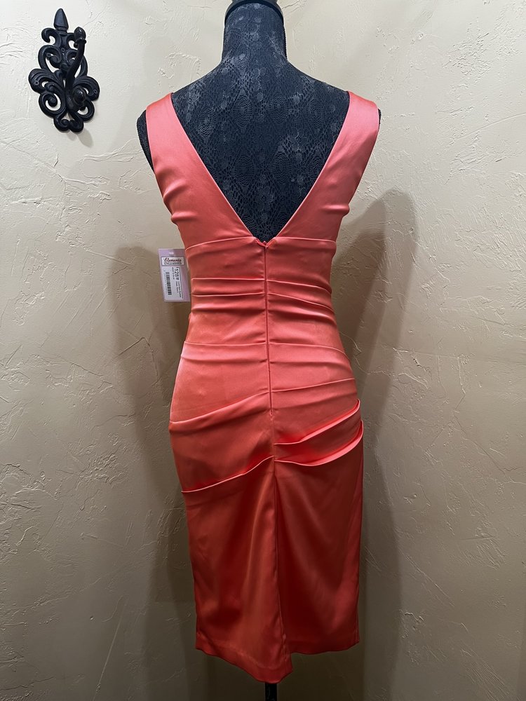 Caché Coral Satin Ruched Dress, Size 2