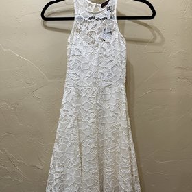Material Girl White Lace Dress with High Neckline, Size XS