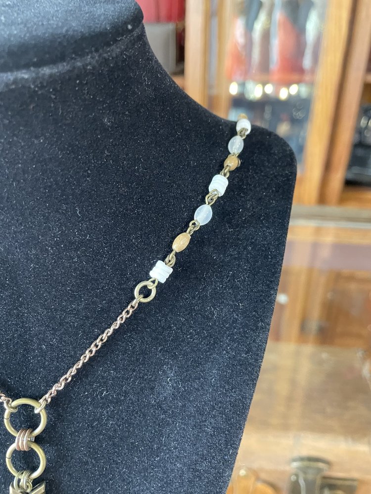 Ava Claire Brass Jasper Dagger Pendant w/ Wood and Shell Bead Necklace