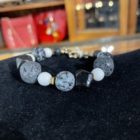 Ava Claire Black Lava Rock Obsidian and Howlite Bracelet