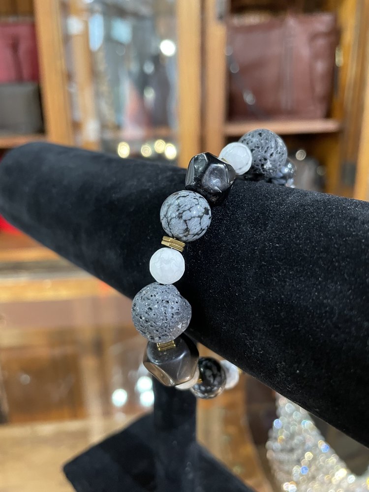 Ava Claire Black Lava Rock Obsidian and Howlite Bracelet