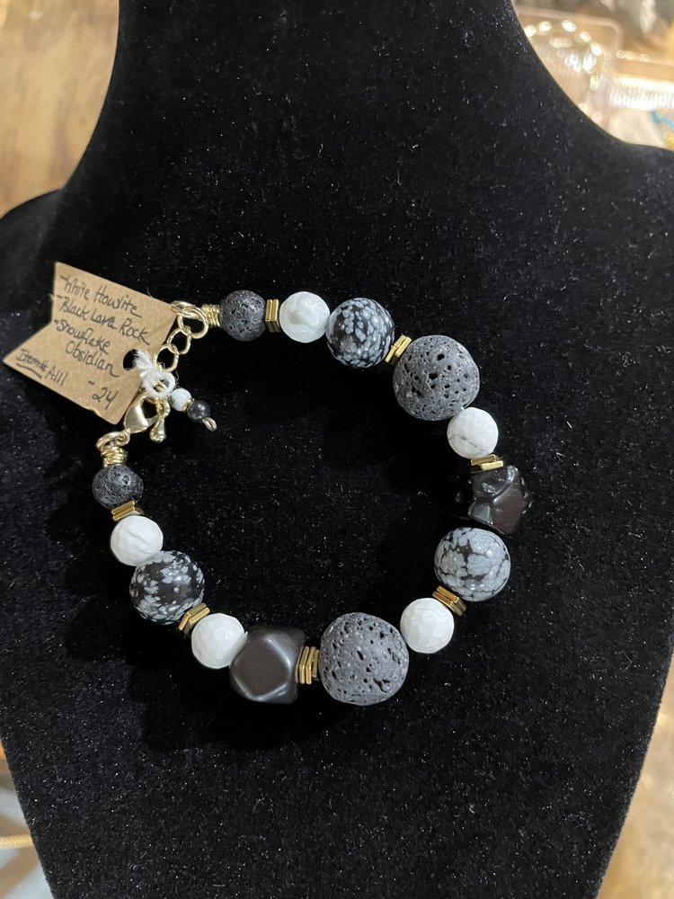 Ava Claire Black Lava Rock Obsidian and Howlite Bracelet
