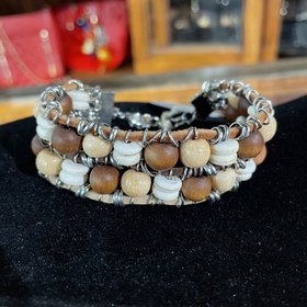 Ava Claire Suede Cord Earth Toned Wood and Gemstone Stacked Bracelet