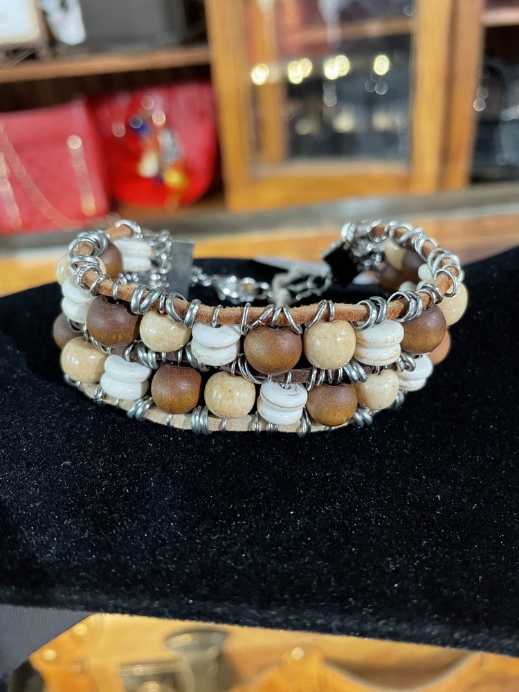 Ava Claire Suede Cord Earth Toned Wood and Gemstone Stacked Bracelet