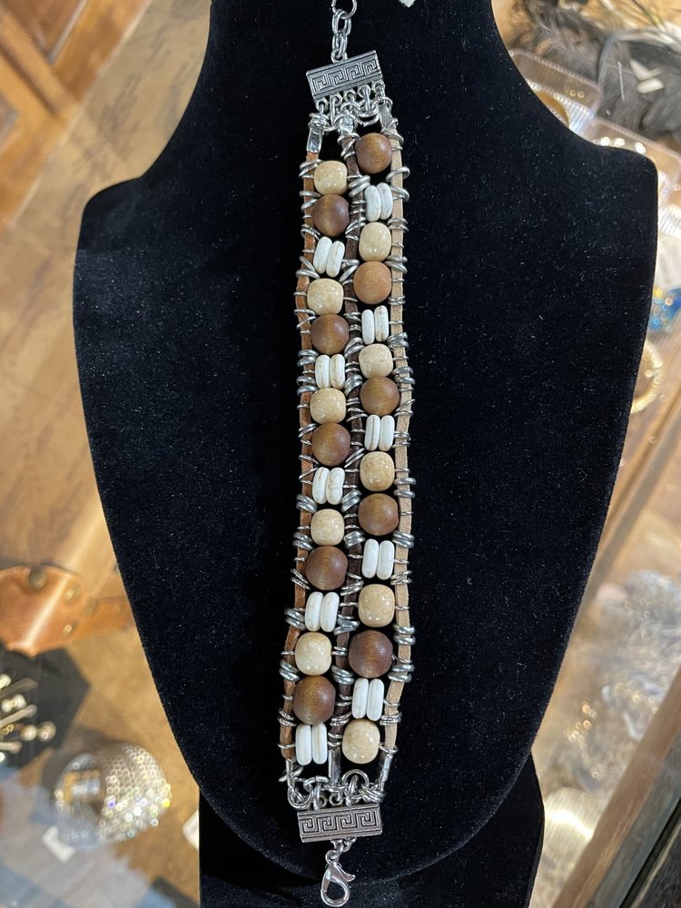 Ava Claire Suede Cord Earth Toned Wood and Gemstone Stacked Bracelet