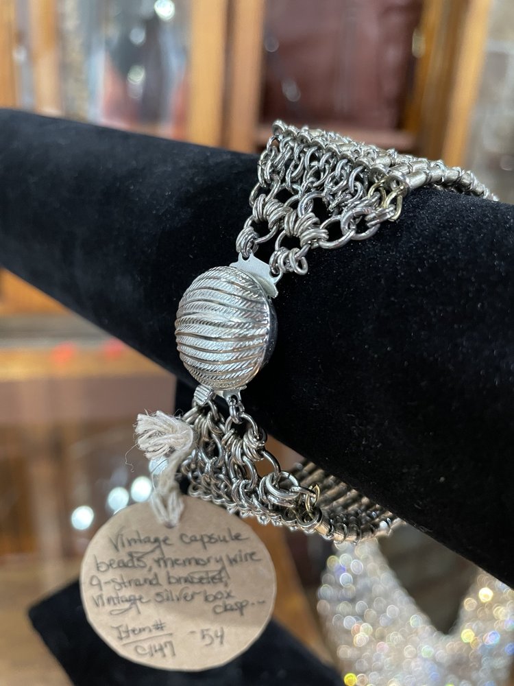 Ava Claire Vintage Silver 9 Strand Box Clasp Bracelet