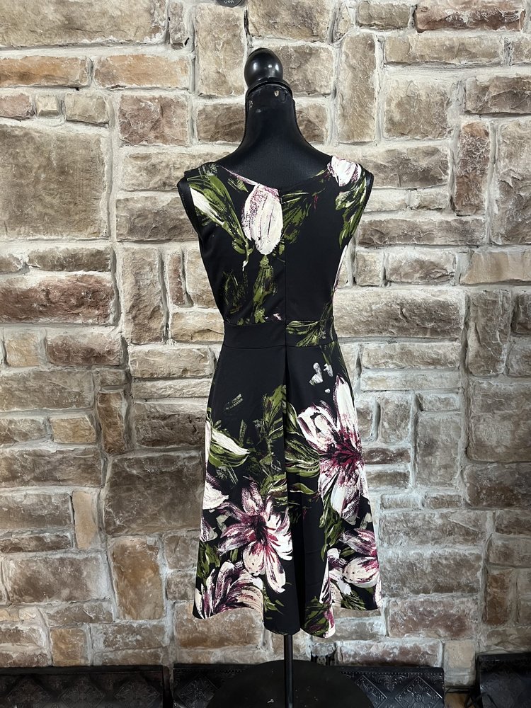 Grace Karin Black Floral Ruched V-Neckline Dress, Size S