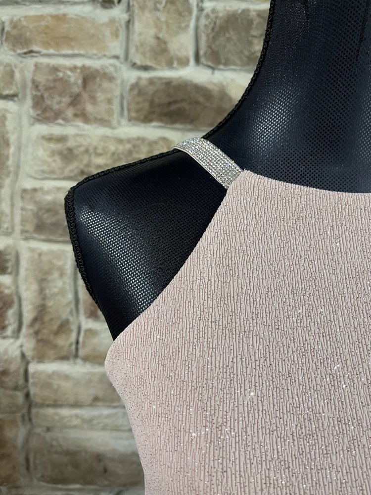 Blondie Nites Blush Pink Sparkle Halter Ruffle Bottom w/ Diamond Straps Dress, Size 5