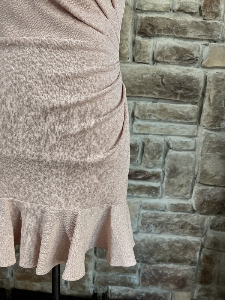 Blondie Nites Blush Pink Sparkle Halter Ruffle Bottom w/ Diamond Straps Dress, Size 5