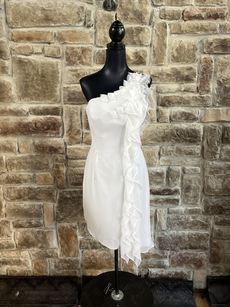 Jordan fashions White Ruffled One shoulder Dress, Size 8