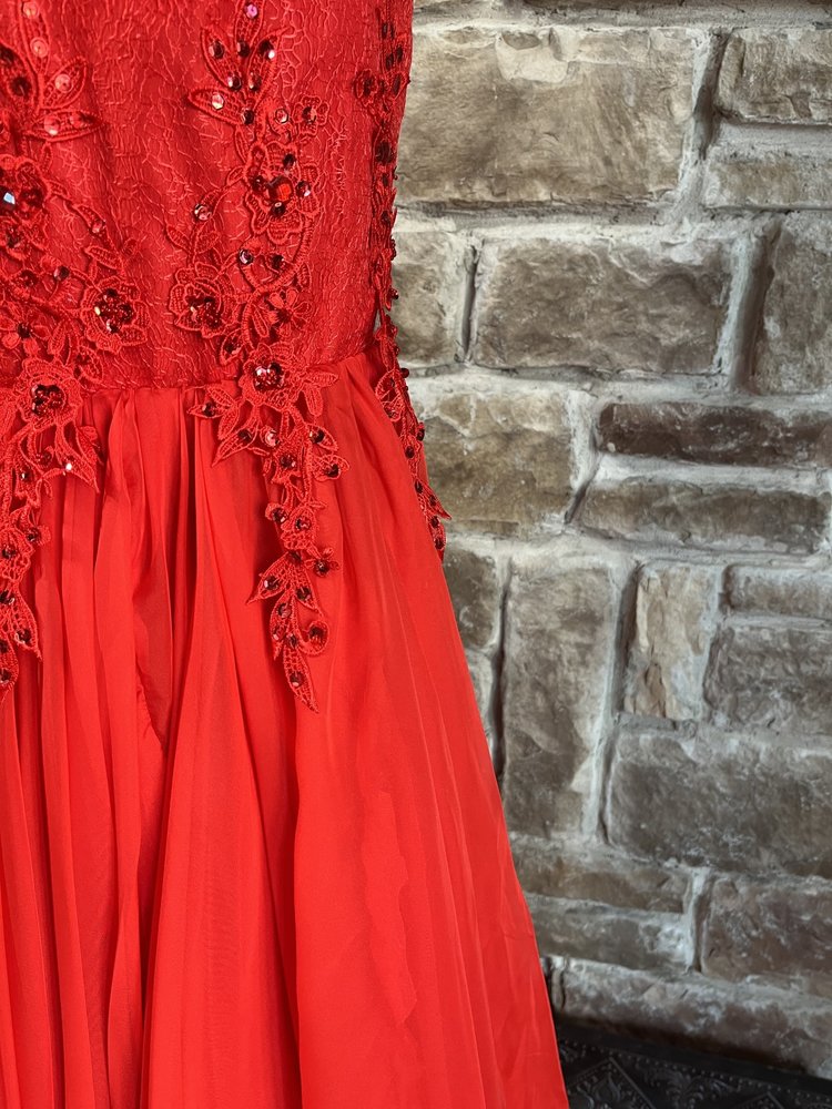 Light In The Box Red Beaded Mermaid Gown w/ Corset Back, Size M