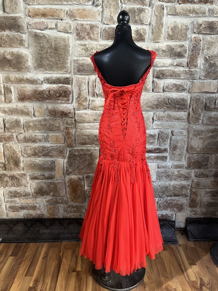 Light In The Box Red Beaded Mermaid Gown w/ Corset Back, Size M