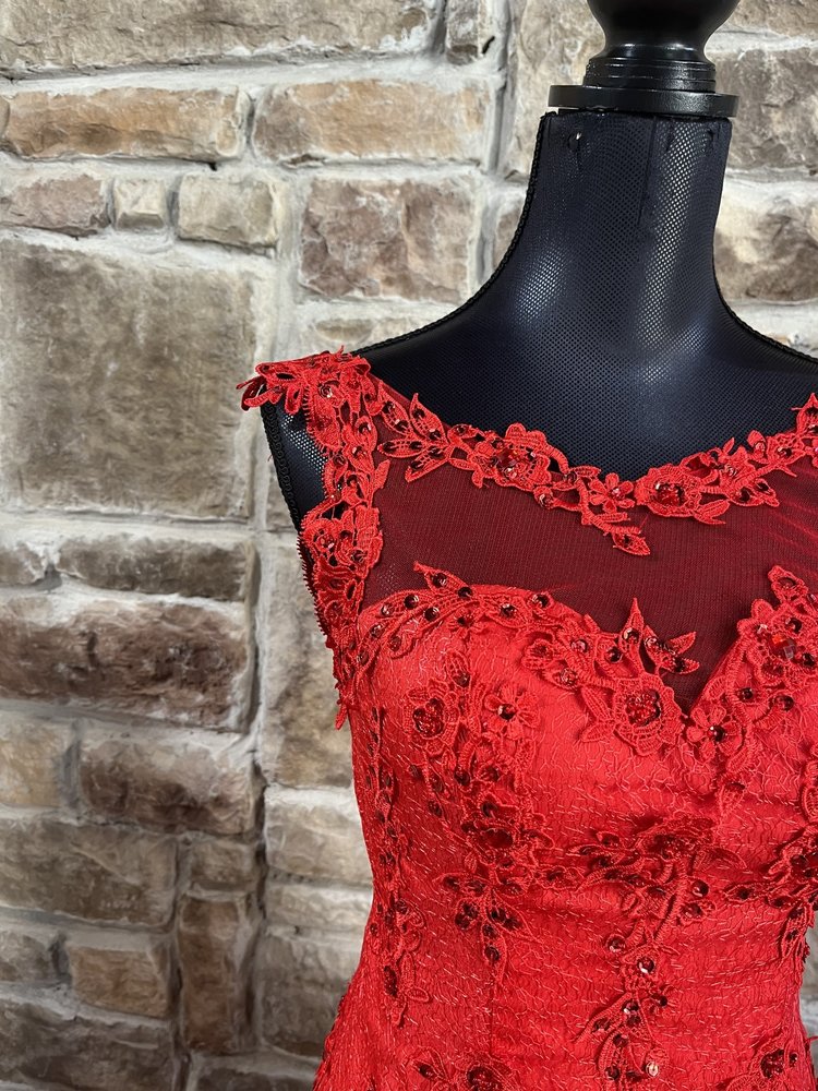 Light In The Box Red Beaded Mermaid Gown w/ Corset Back, Size M