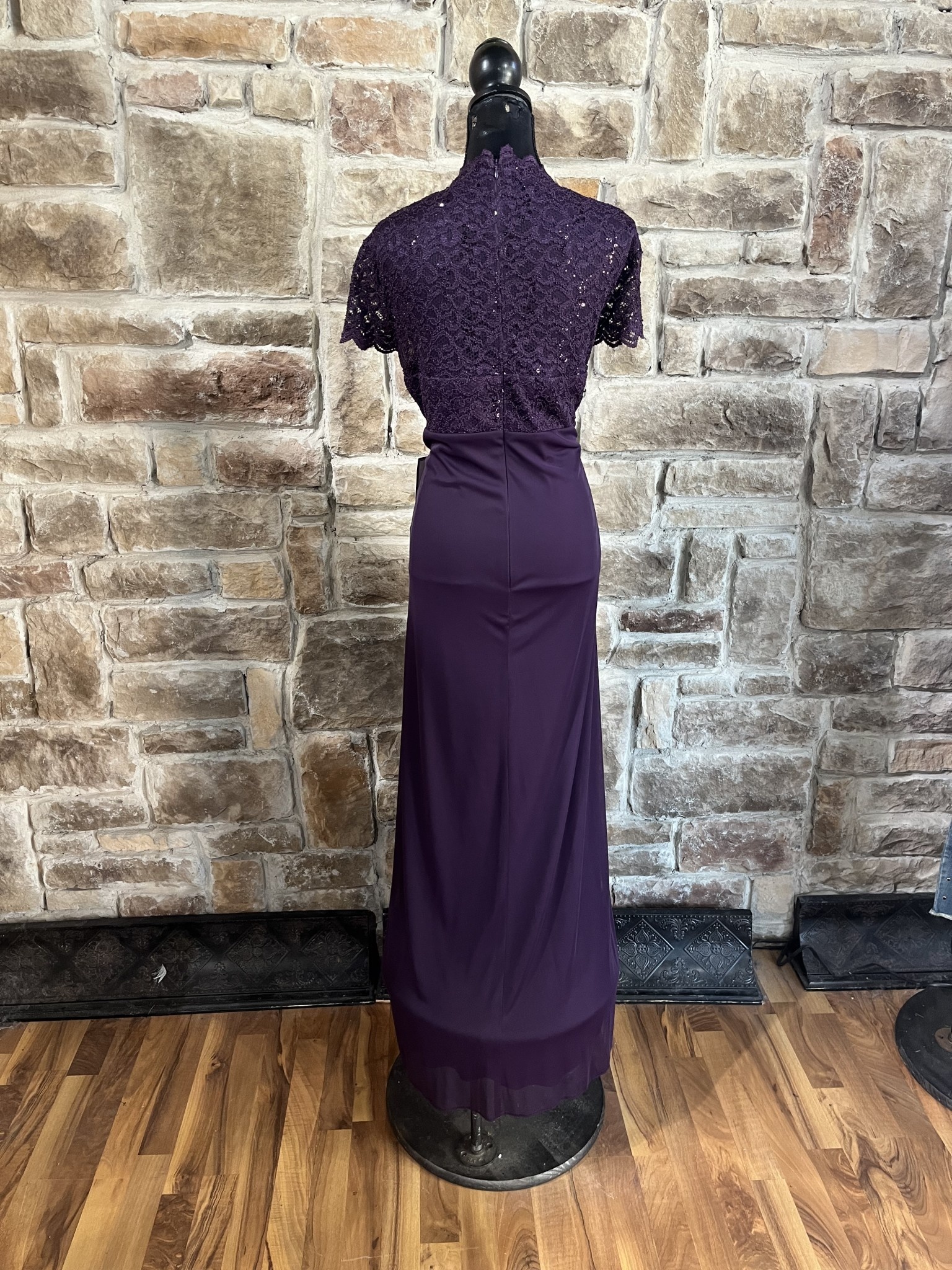 Purple Lace w/ Metal Wasit Gather Piece Gown, Size 22W - Elements