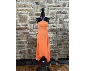 Orange High-Low Halter Neck w/ Gold Ring Dress - Elements Unleashed