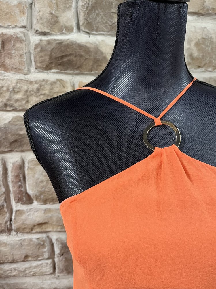 Orange High-Low Halter Neck w/ Gold Ring Dress